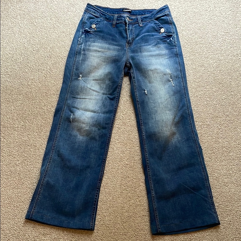 Calvin Klein Distressed Blue Wide Leg Jeans